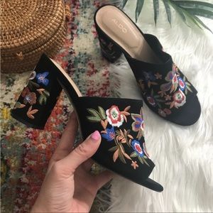 Aldo Flower Embroidered Slip On Heeled Sandals